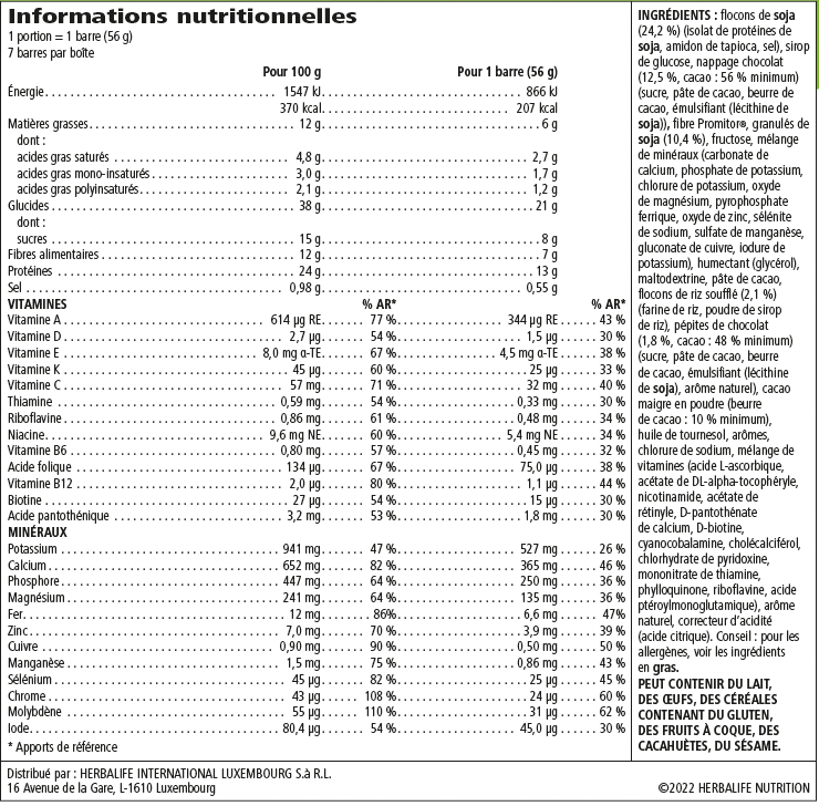 HERBALIFE - Barres Repas Équilibre Formula 1 Express Chocolat noir 7 barres de 56 g