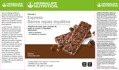 HERBALIFE - Barres Repas Équilibre Formula 1 Express Chocolat noir 7 barres de 56 g