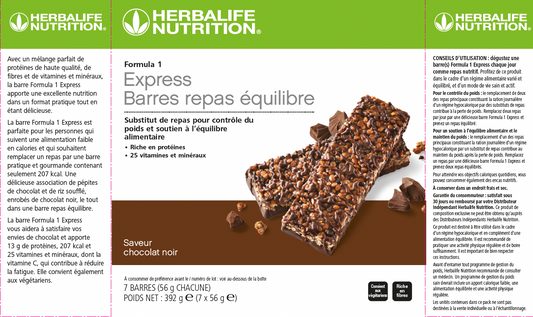 HERBALIFE - Barres Repas Équilibre Formula 1 Express Chocolat noir 7 barres de 56 g